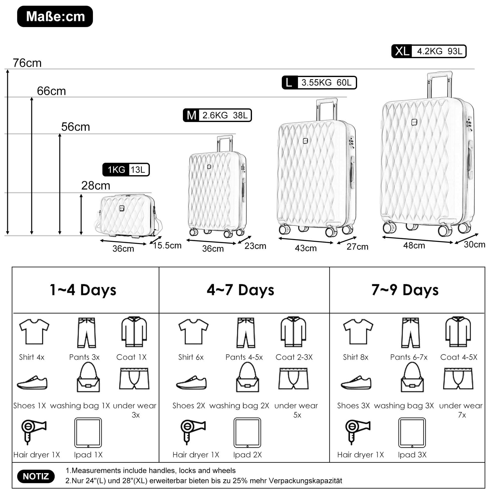 Fli eks Hartschalen-Trolleys | 4 Rollen | Handgepäckkoffer | Victorinox Qualität Schwarz Flieks Koffer & Reisegepäck