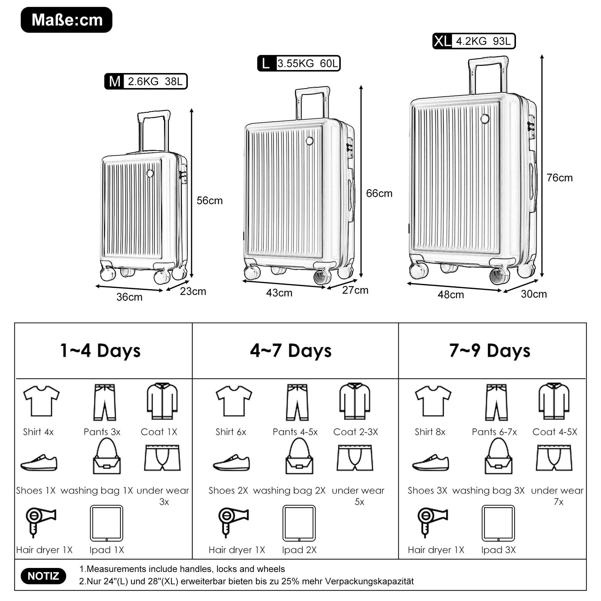 Flieks **Flieks** Hard Shell Trolley - Spinner Suitcase - Hand Luggage - 35/63/85L Dunkelblau Koffer & Reisegepäck