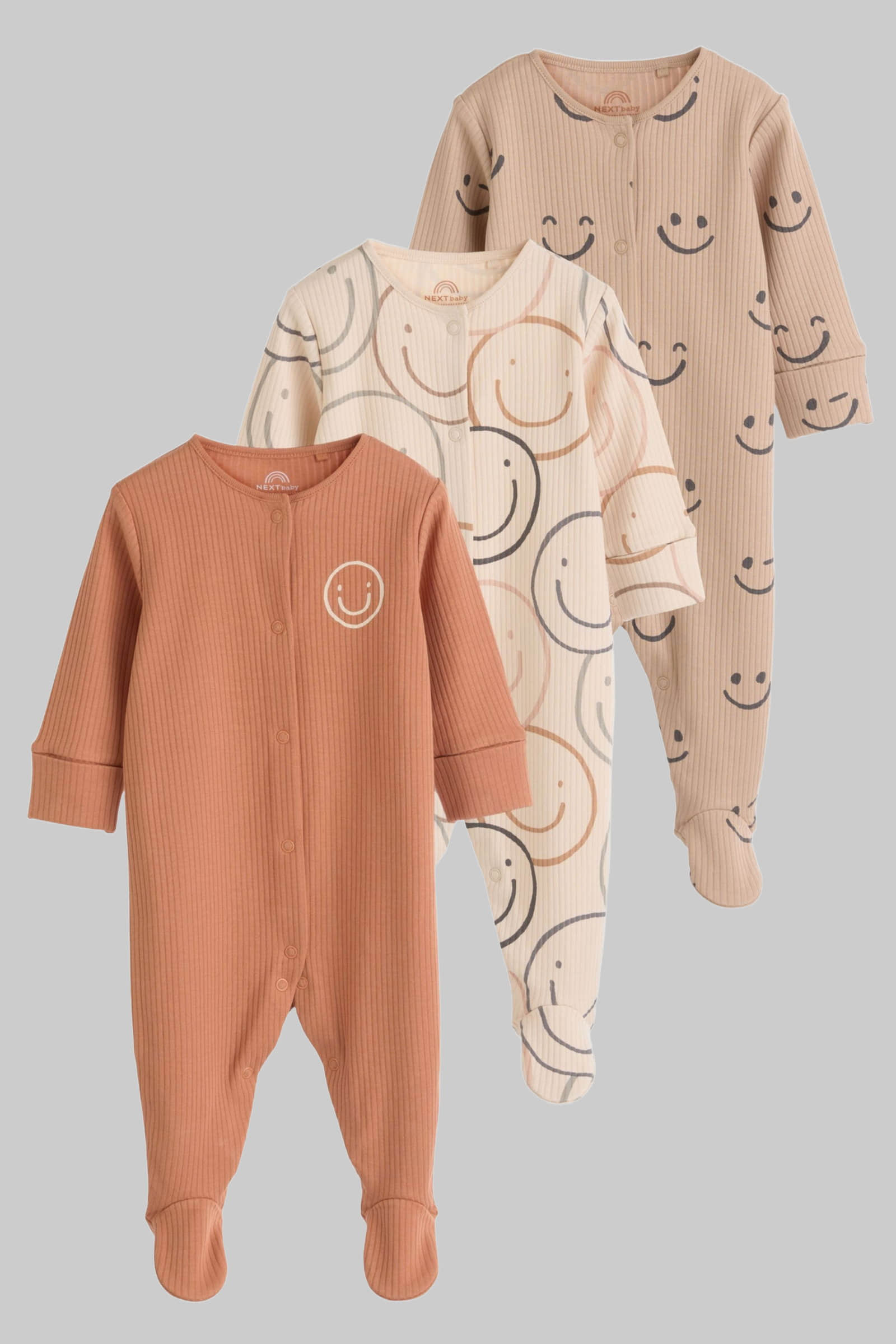 Babymode Next Next 3-Pack Cotton Baby Sleepsuits | Gentle Comfort for Little Ones Brown