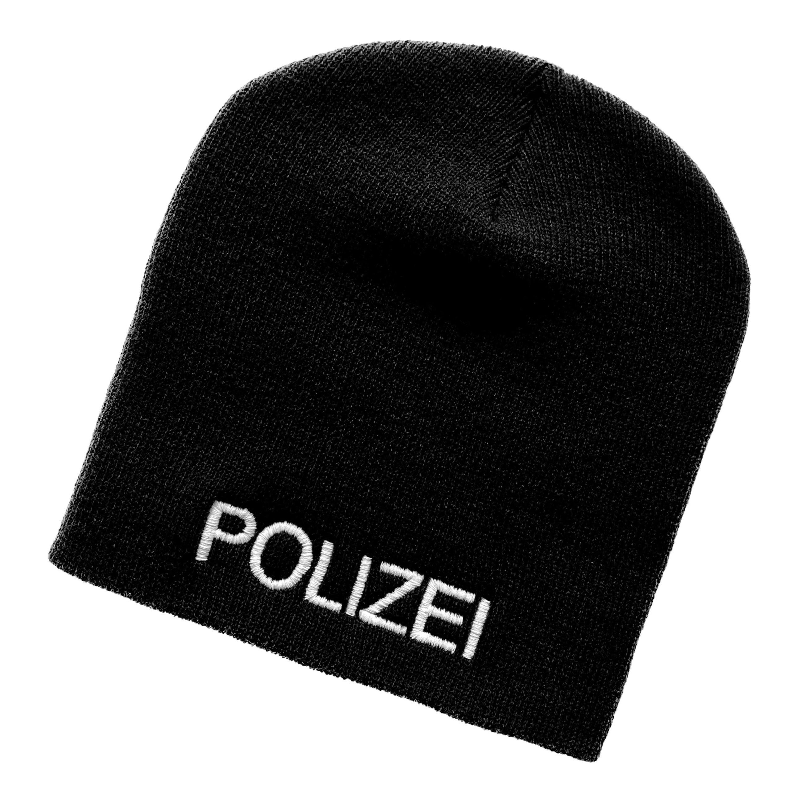 Schnoschi Strickmütze: Embroidered Police Beanie (One Size) schwarz Mädchenmode Schnoschi