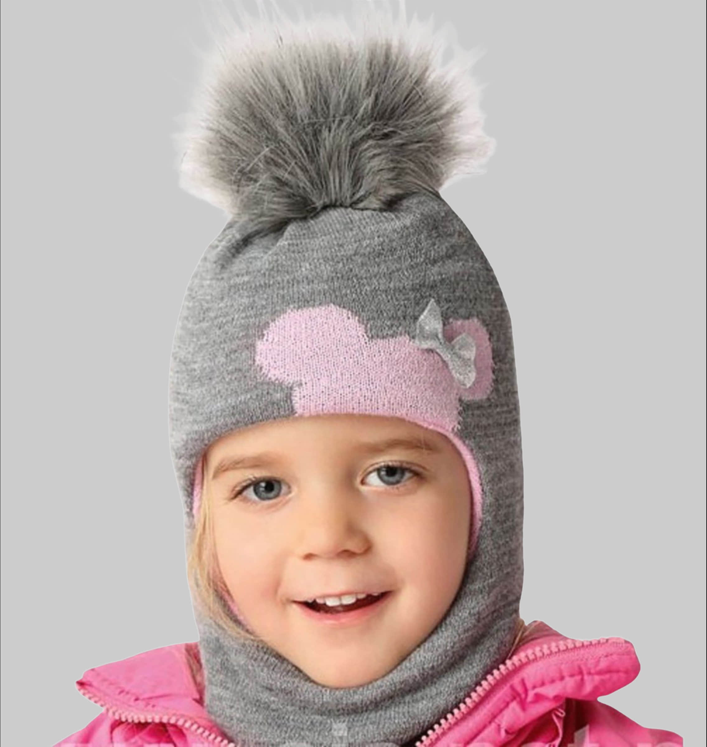 Smarilla Mädchen Wintermütze mit Bommel – Sterntaler Qualität Grau-Rosa Smarilla Mädchenmode