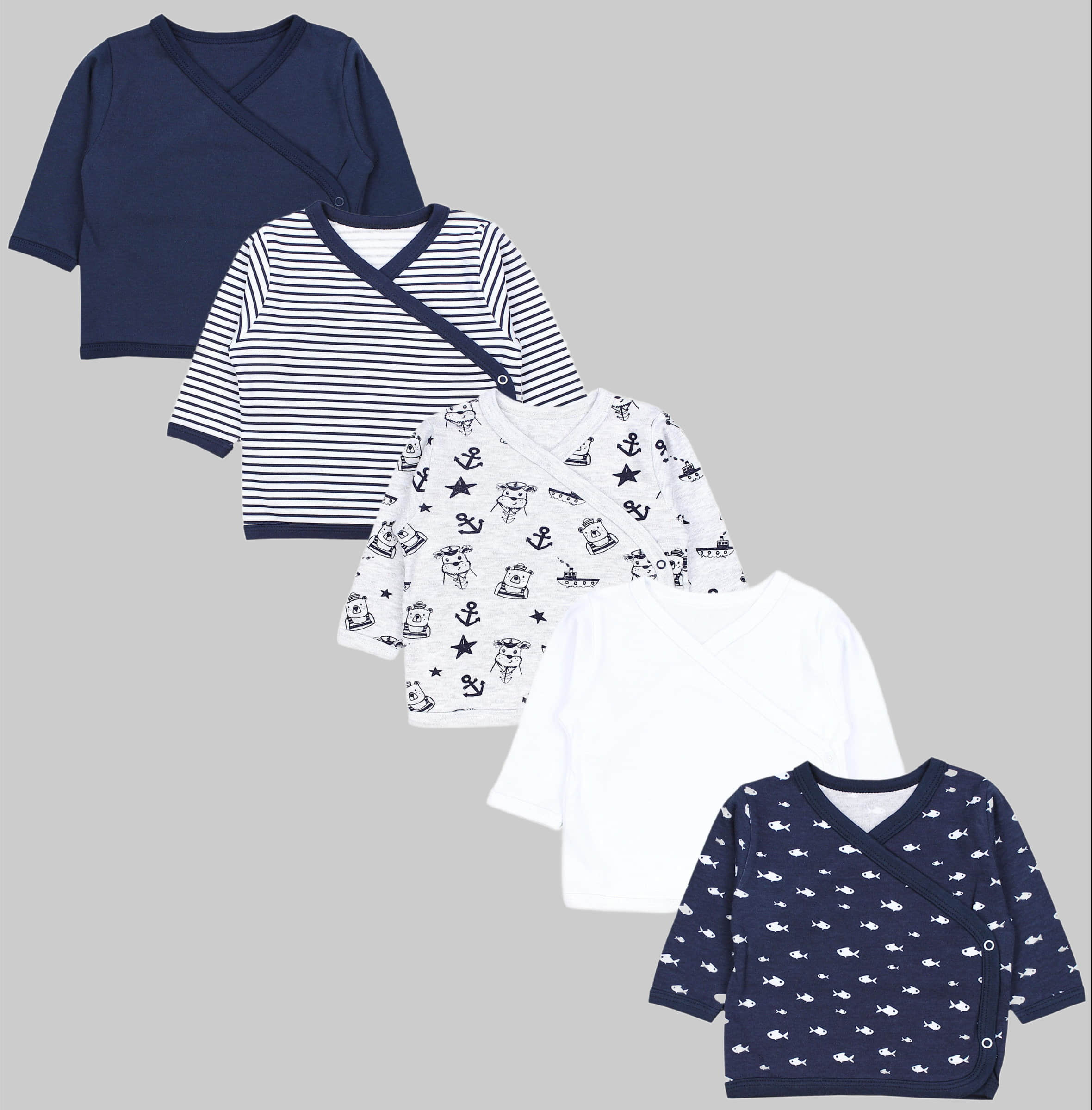 Babymode TupTam TupTam Wickelshirt TupTam Baby Jungen Langarm Wickelshirt Baumwolle 5er Set Nautic Fis