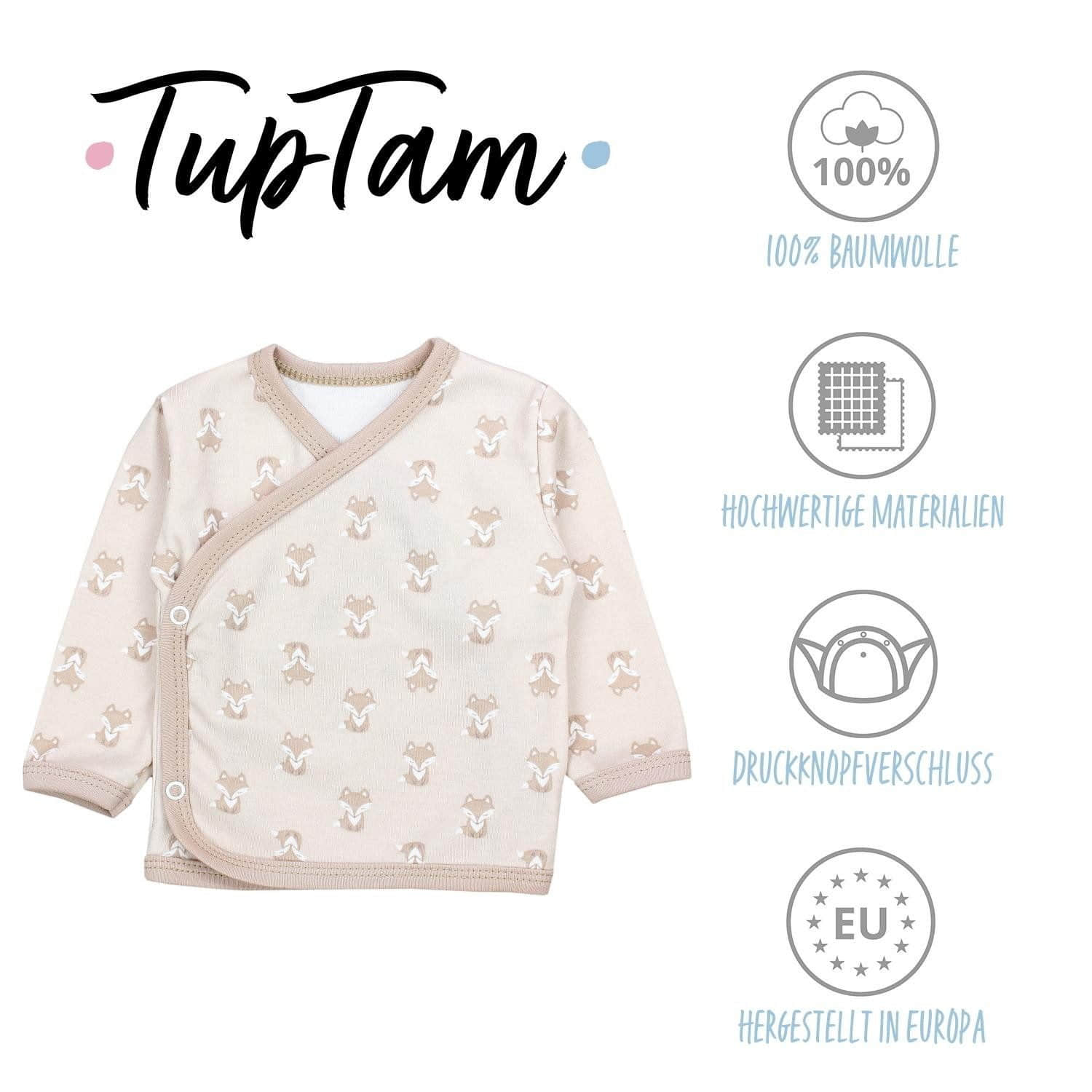 Babymode TupTam TupTam Wickelshirt TupTam Baby Jungen Langarm Wickelshirt Baumwolle 5er Set Fuchs Beig