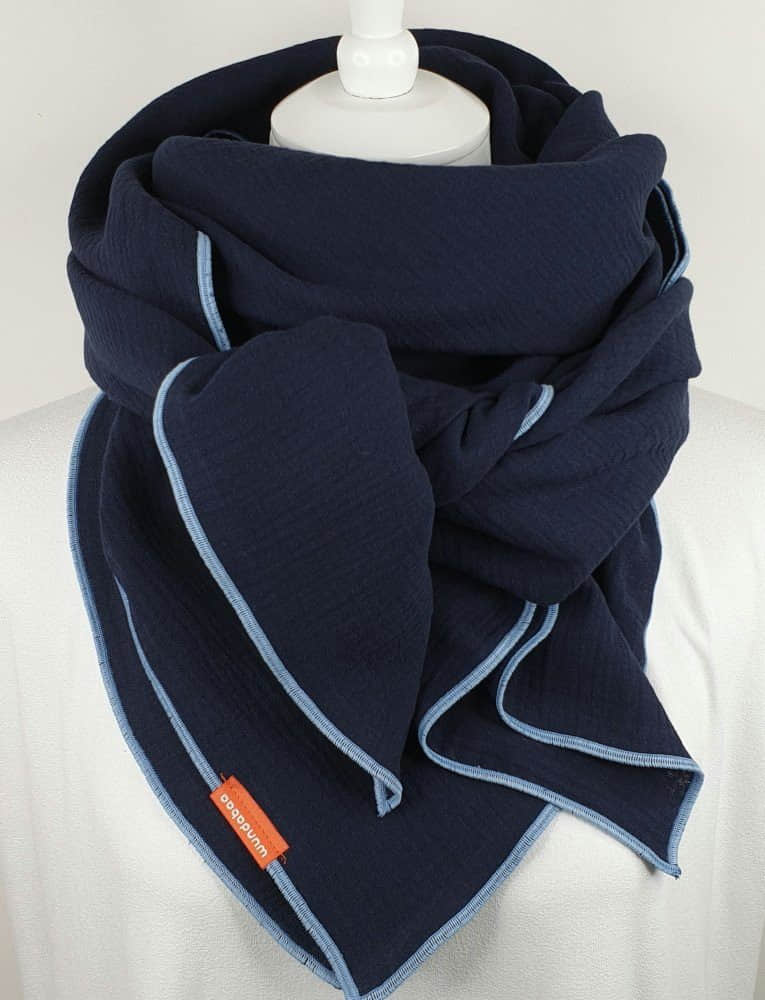 wundabaa wundabaa Muslin Scarf - Soft Organic Cotton Wrap - Neck Scarf, Shawl, Triangle - Blue & More Colors dunkelblau Mädchenmode