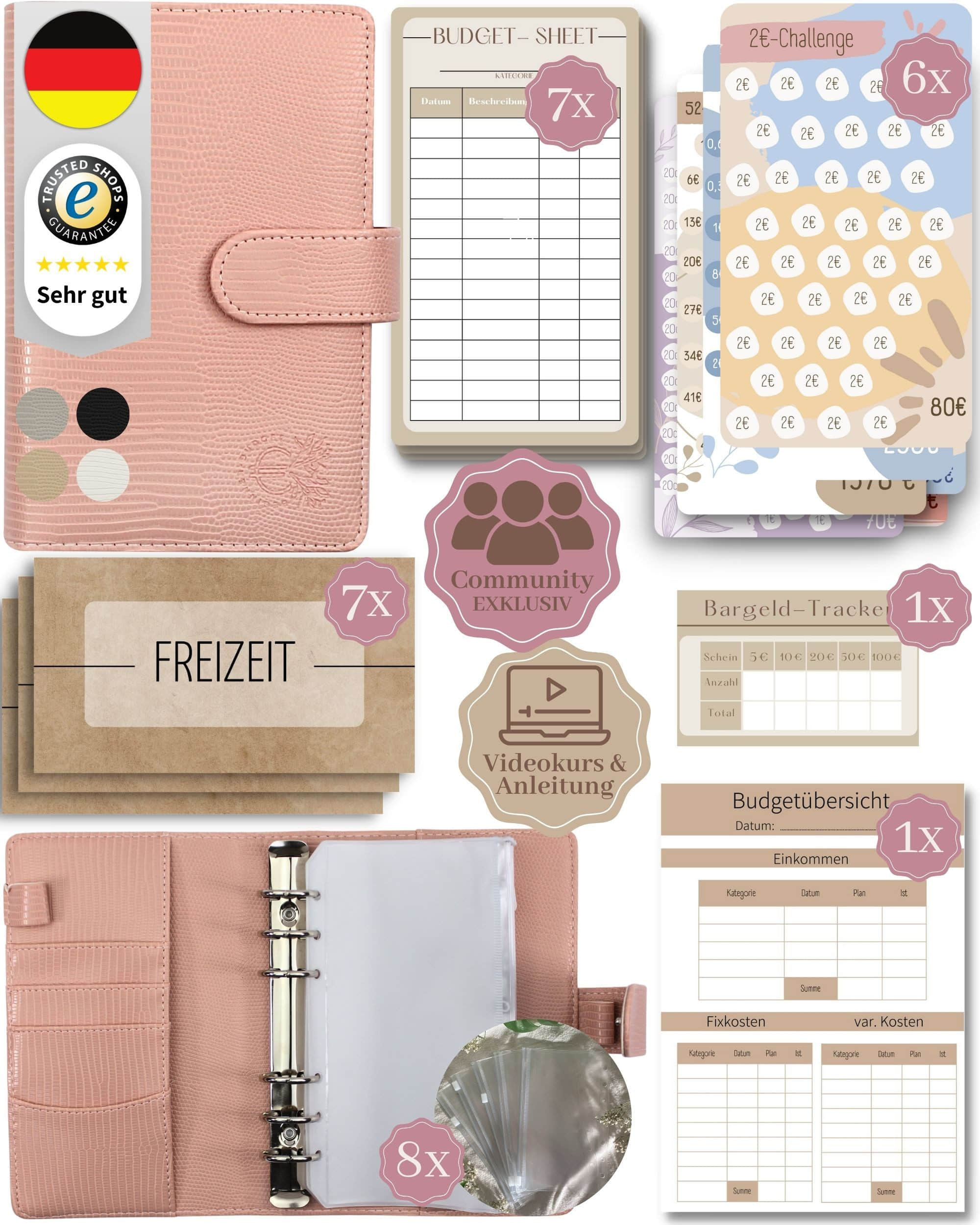 BeginnerBudget BeginnerBudget Ringbuchmappe: Envelope System Budget Planner Starter Kit Rosa Accessoires & Taschen