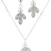 Brautkrone myToys Brautkronen Brautschmuck Set: Stainless Steel Necklace & Earrings with Zirconia & Pearl for Brides Silber