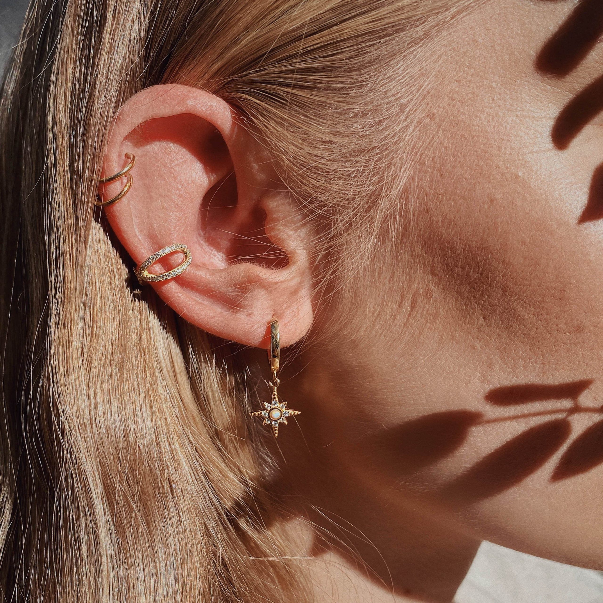 Brandlinger Brändlinger Pair of Earrings, Adelaide, Star, Silver 925, Gold-Plated, White Opal, and White Zirconia Gold myToys