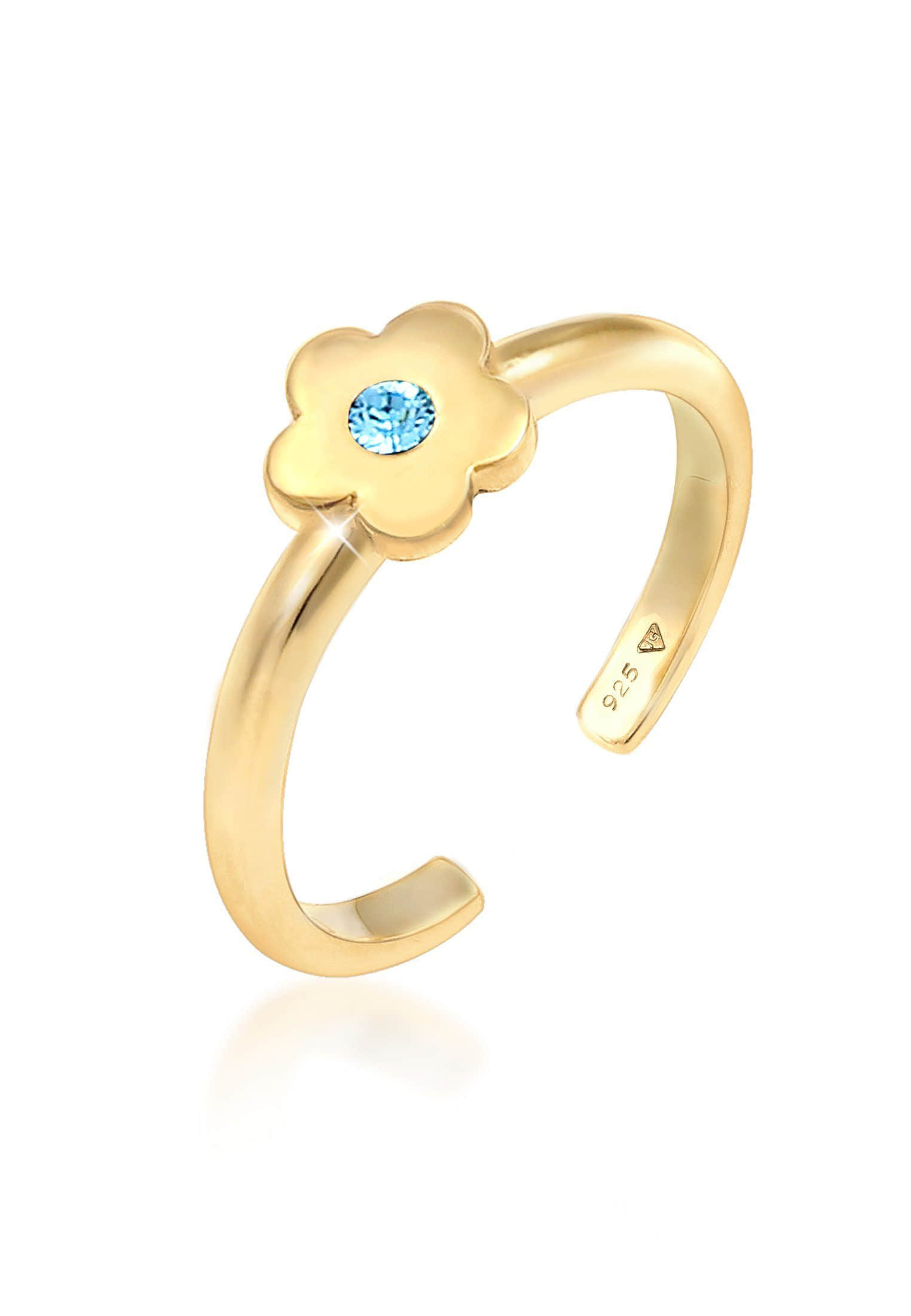 Elli Silver Flower Ring for Children - Crystal Accent 925 Silver Gold Mädchenmode Elli