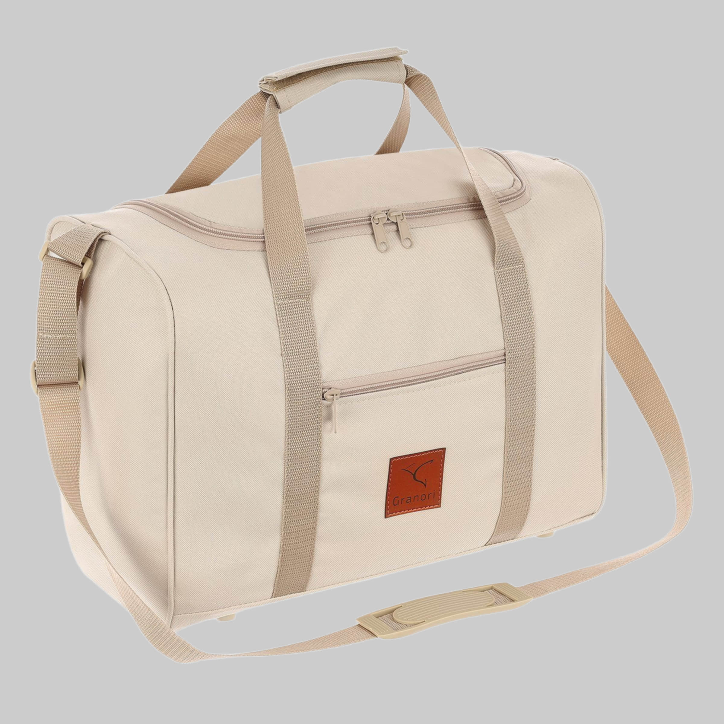 Granori GRANORI Hand Luggage Travel Bag 40x30x20 cm for Flights with e.g. Wizz Air (Model WT2), extra light, with lockable compartment and adjustable shoulder strap Beige Accessoires & Taschen