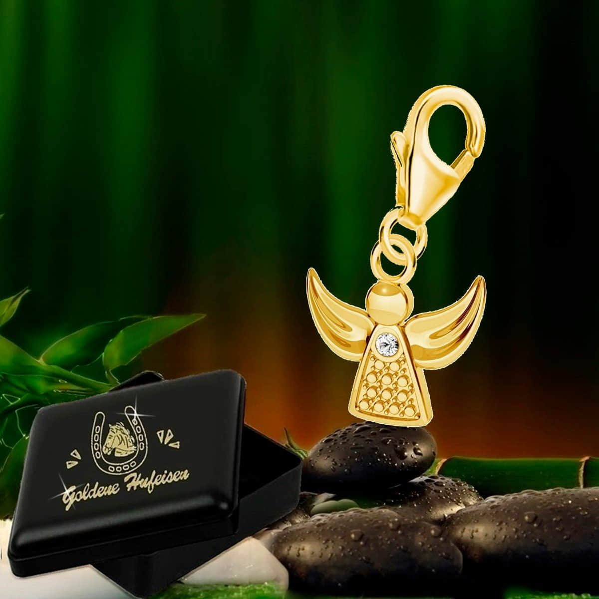 Golden Horseshoe Angel Charm - 925 Sterling Silver by *[Origin Star Name]* myToys Goldene Hufeisen