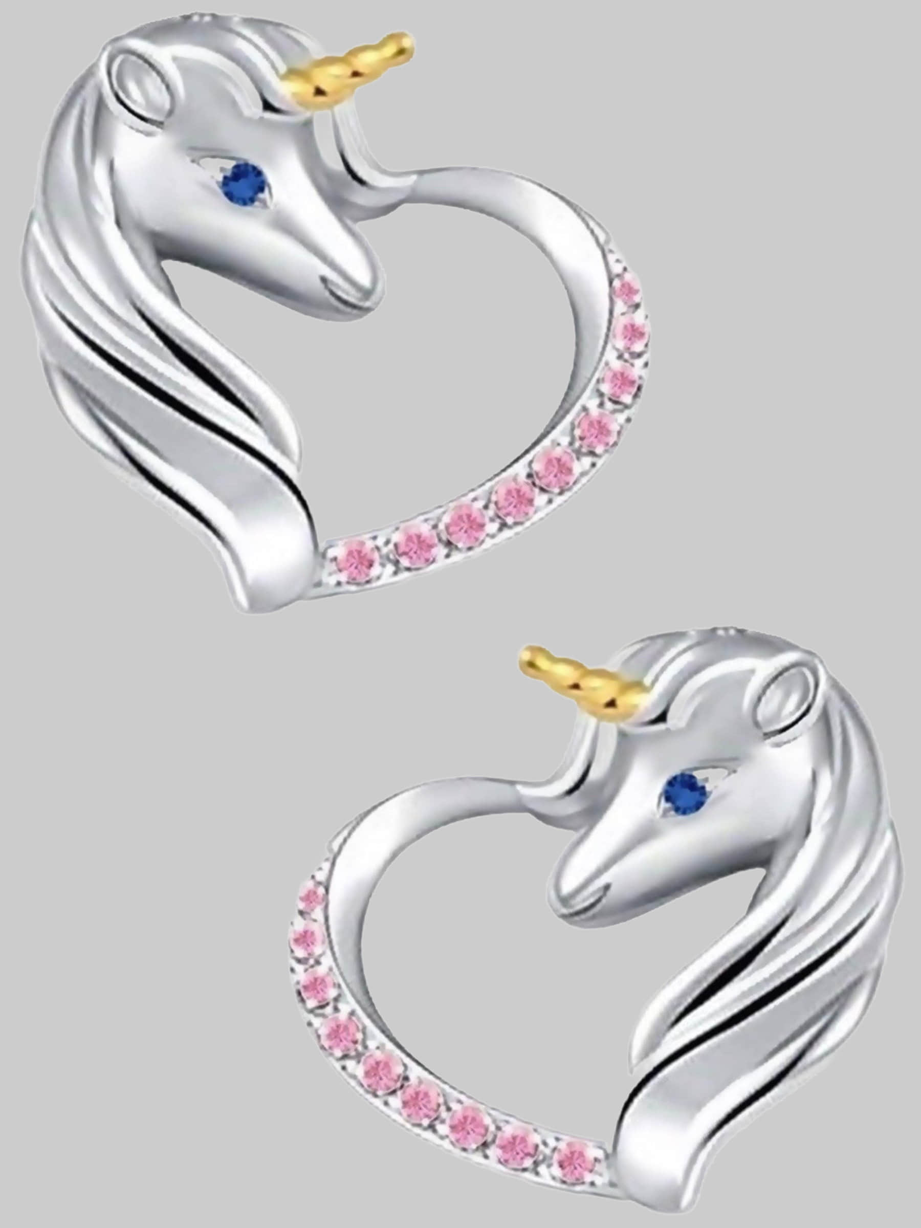 Goldene Hufeisen Golden Hufeisen Rainbow Unicorn Horse Earrings - 925 Sterling Silver Zirconia Pinkrosa myToys