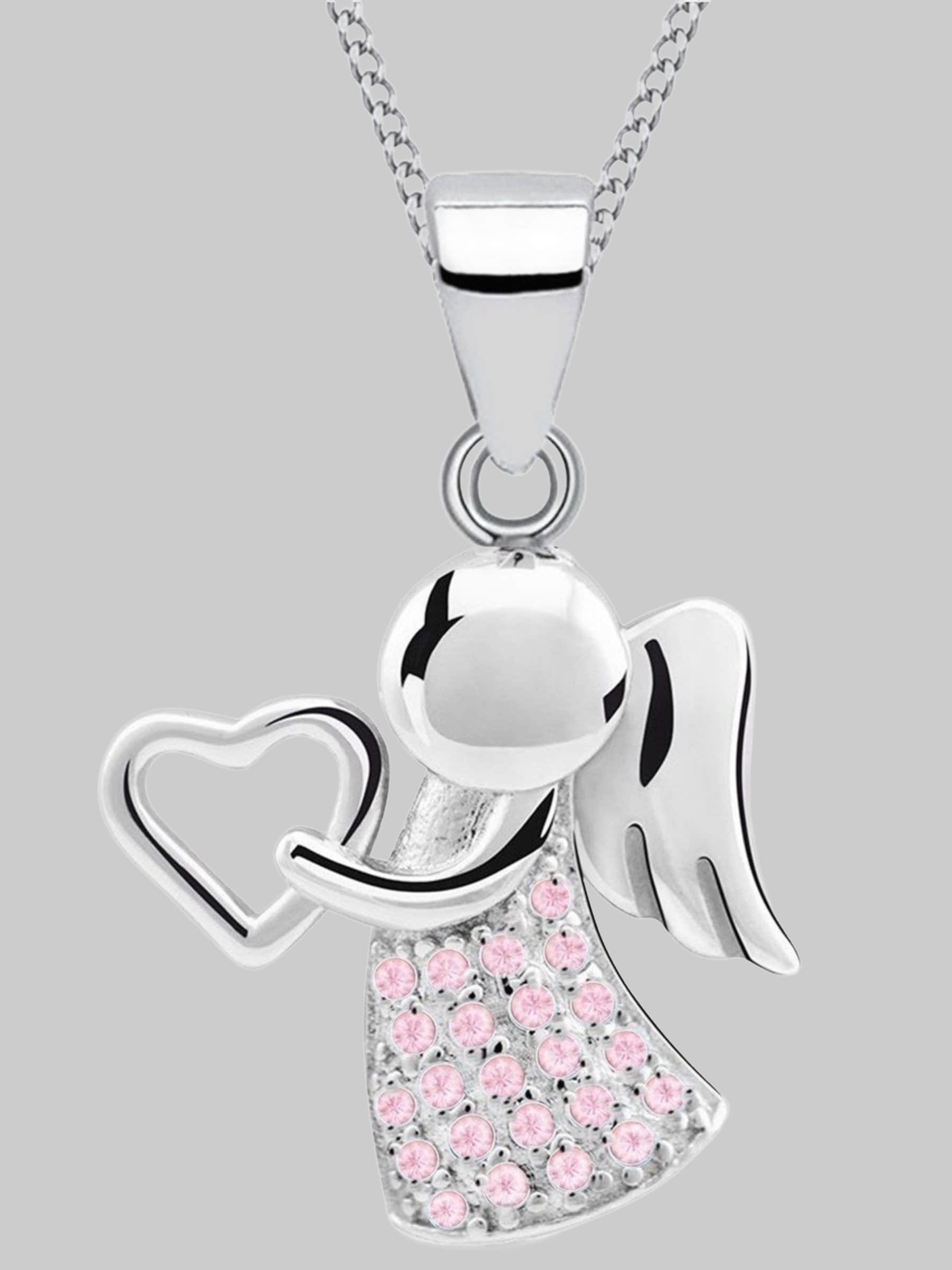 Golden Hufesien Engelanhänger Schutzengel Herz Zirkonia Anhänger mit Kette 925 Silber Engelkette (Halskette Set, inkl. Geschenkbox) Rosa Goldene Hufeisen myToys