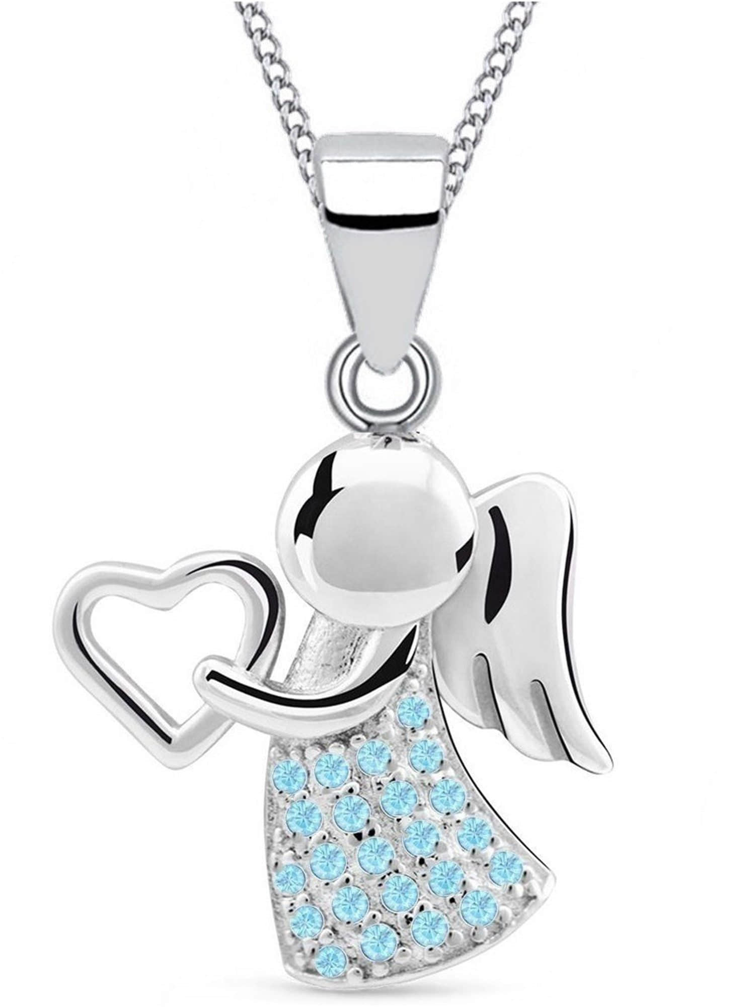 Golden Hufesien Engelanhänger Schutzengel Herz Zirkonia Anhänger mit Kette 925 Silber Engelkette (Halskette Set, inkl. Geschenkbox) Blau Goldene Hufeisen myToys