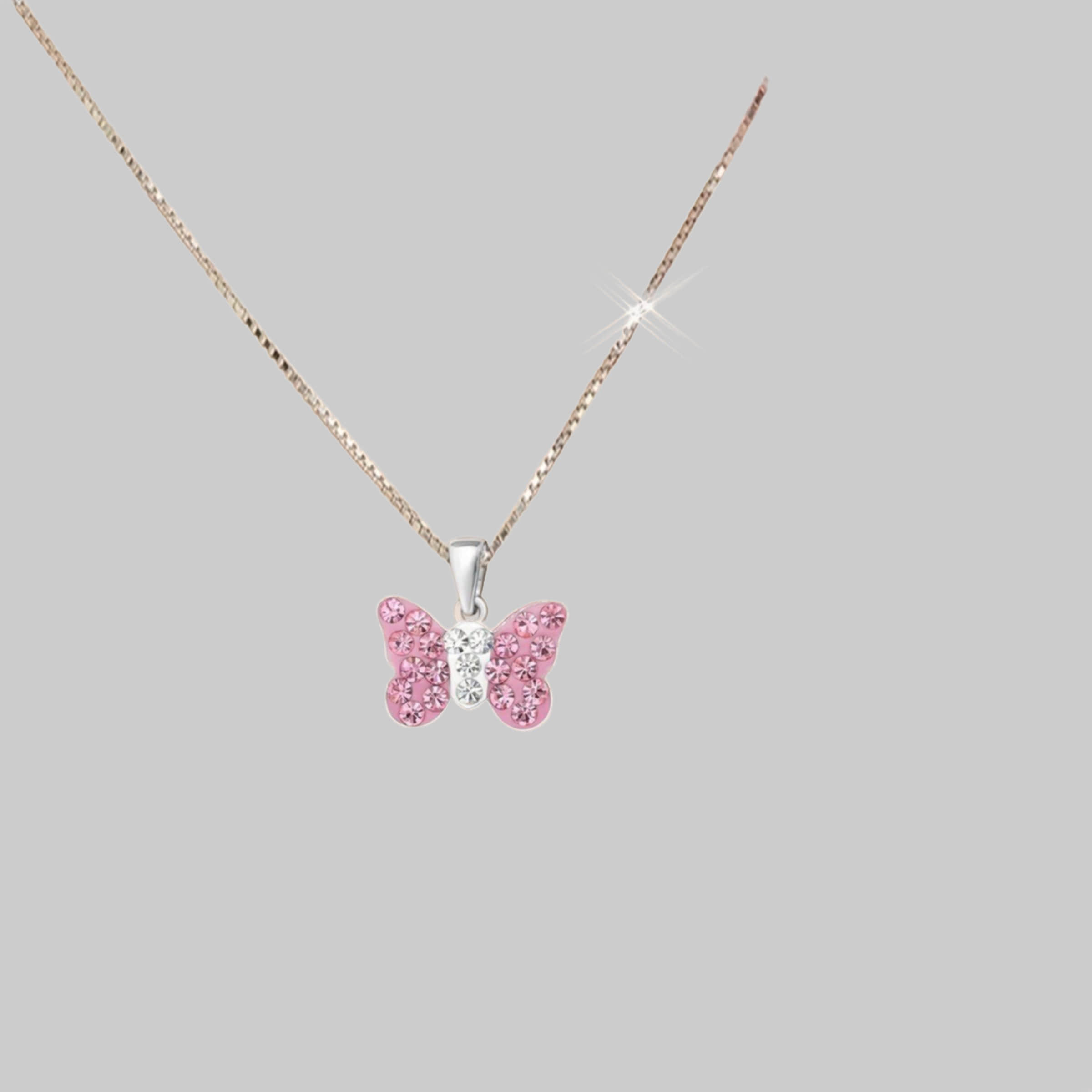 Goldene Hufeisen myToys Goldene Hufiesen Crystal Butterfly & Heart Necklace - 925 Silver for Girls