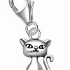 Goldenes Huf Eisen Charm-Anhänger Katze Karabiner Charm 925 Sterling-Silber Kater Anhänger, Tier-Schmuck für Armbänder oder Kette Anhänger Goldene Hufeisen myToys