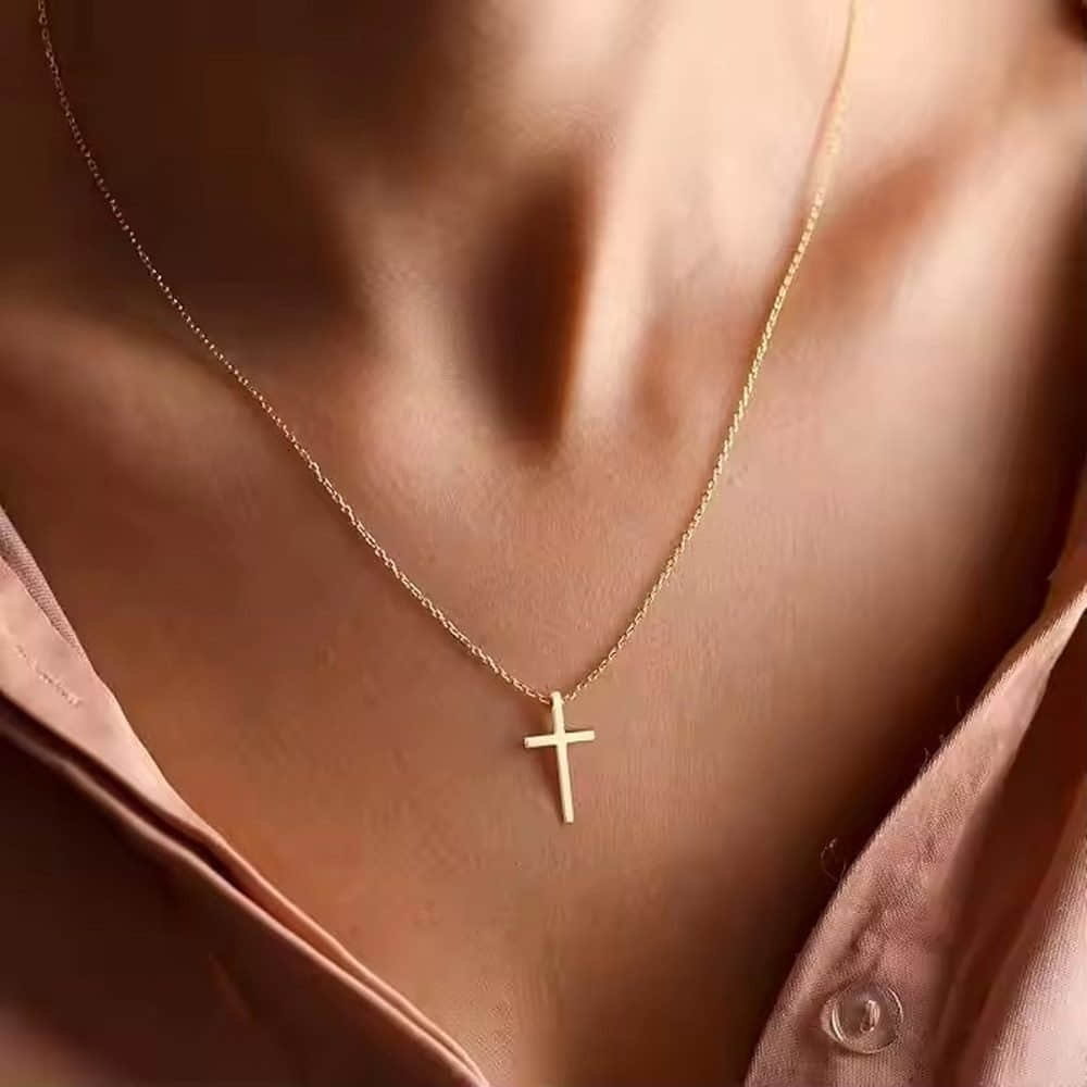 Runde Perlu00E9 myToys Inilbran Punk Crystal Cross Necklace - Gothic Jesus Cross Choker Gold