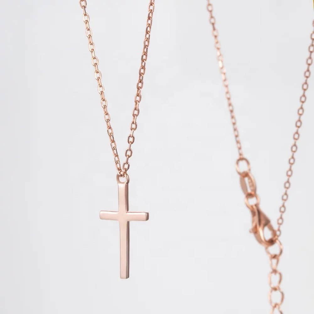 Runde Perlu00E9 myToys Inilbran Punk Crystal Cross Necklace - Gothic Jesus Cross Choker Rosegold