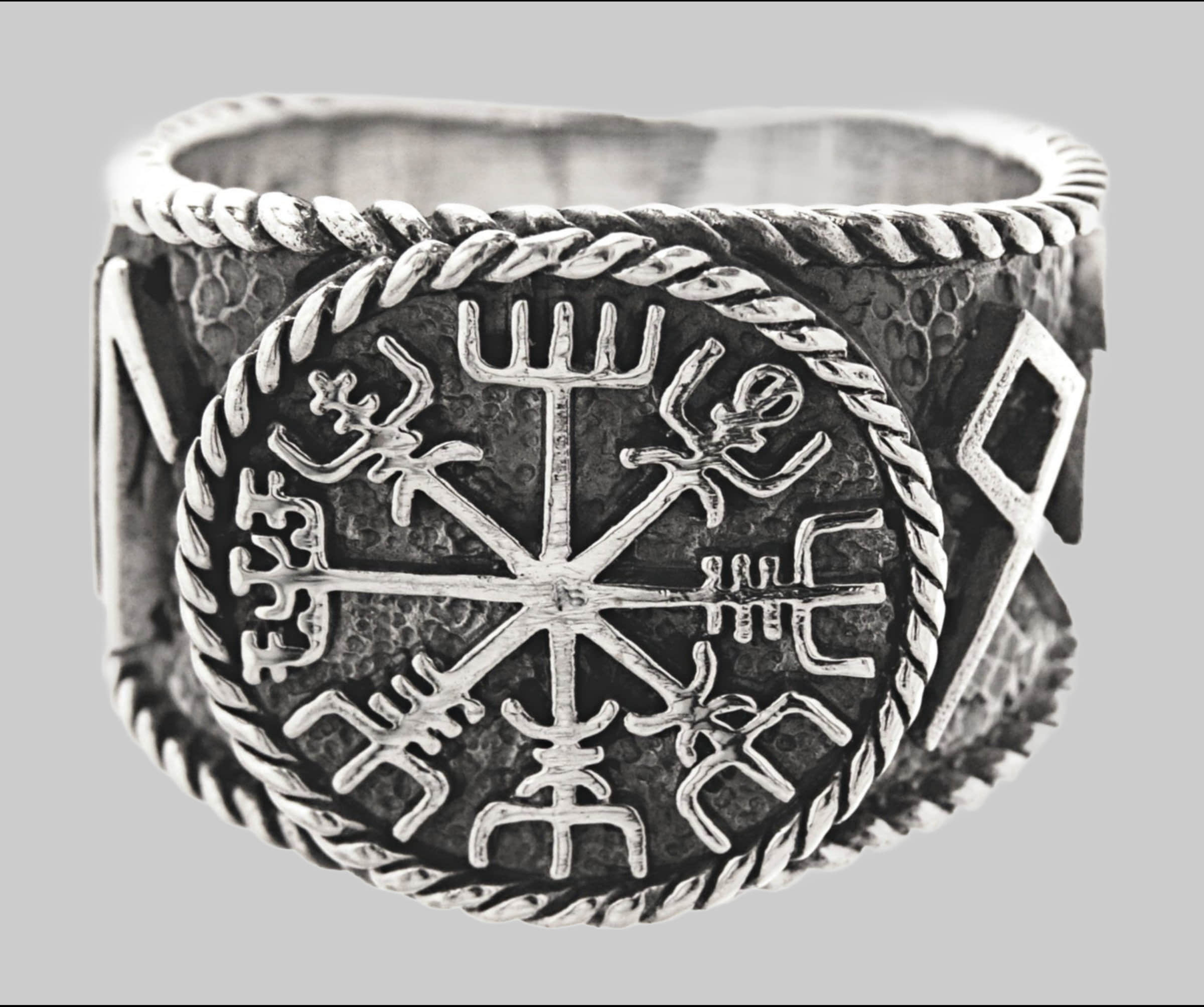 myToys Kiss of Leather Kiss of Leather Viking Compass Silver Ring - Vegvisir & Odin Runes - 925 Sterling