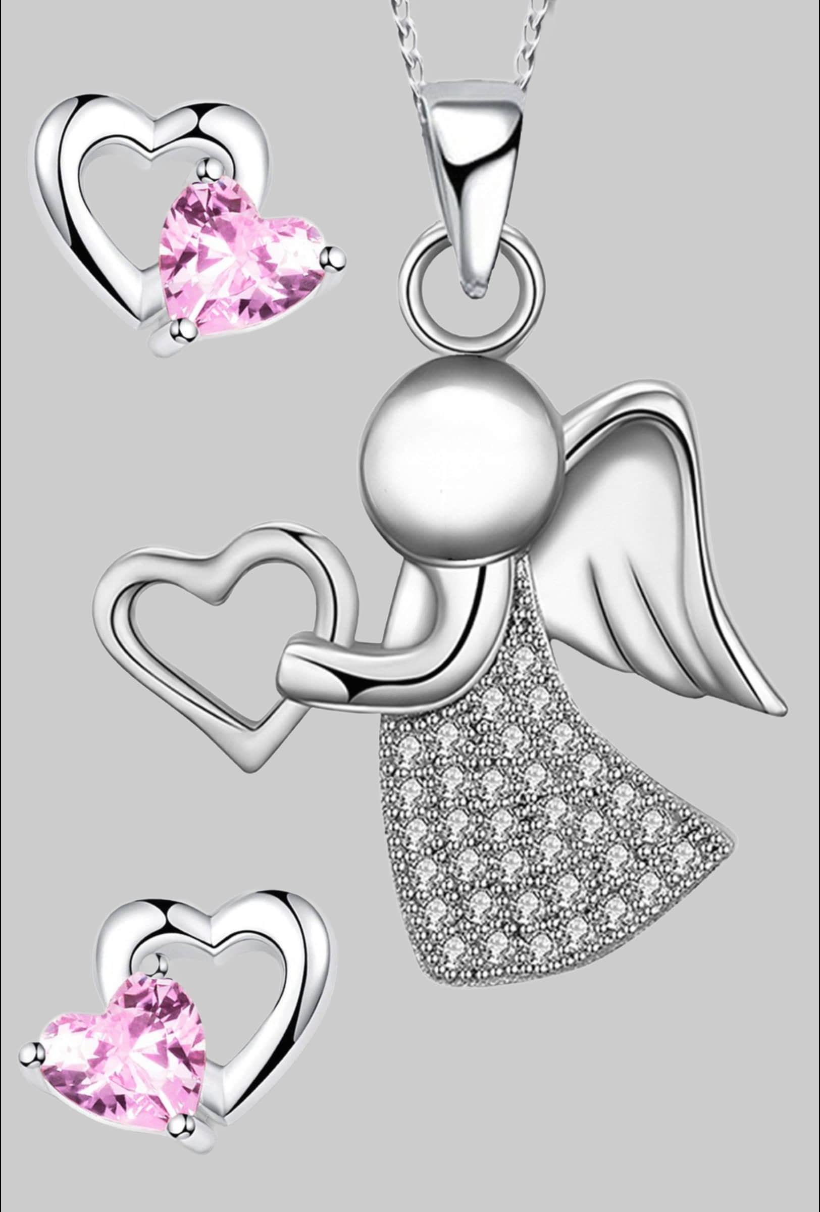 Limana Limana 925 Silver Angel & Heart Children's Jewelry Set - Necklace & Earrings silber myToys