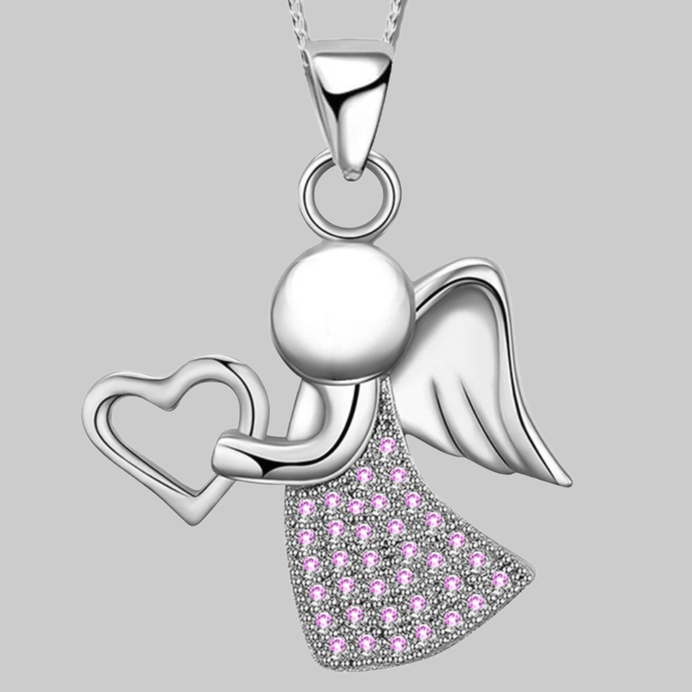 myToys Limana Limana 925 Silver Angel & Heart Children's Jewelry Set - Necklace & Earrings rosa