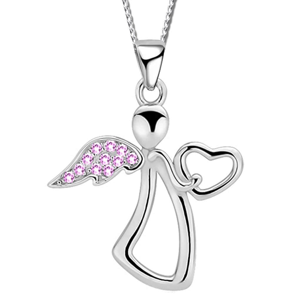 Limana Schmuckset Kinder Mädchen Set 925 Silber Engel Herz Halskette mit Ohrringe Rosa Limana Mädchenmode