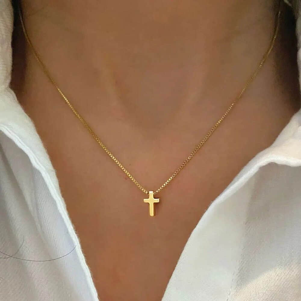 ROUGEMONT ROUGEMONT Kreuzkette Moderne Kreuzkette Halskette 18K Vergoltung Hypoallergen, Wasserfest Gold myToys