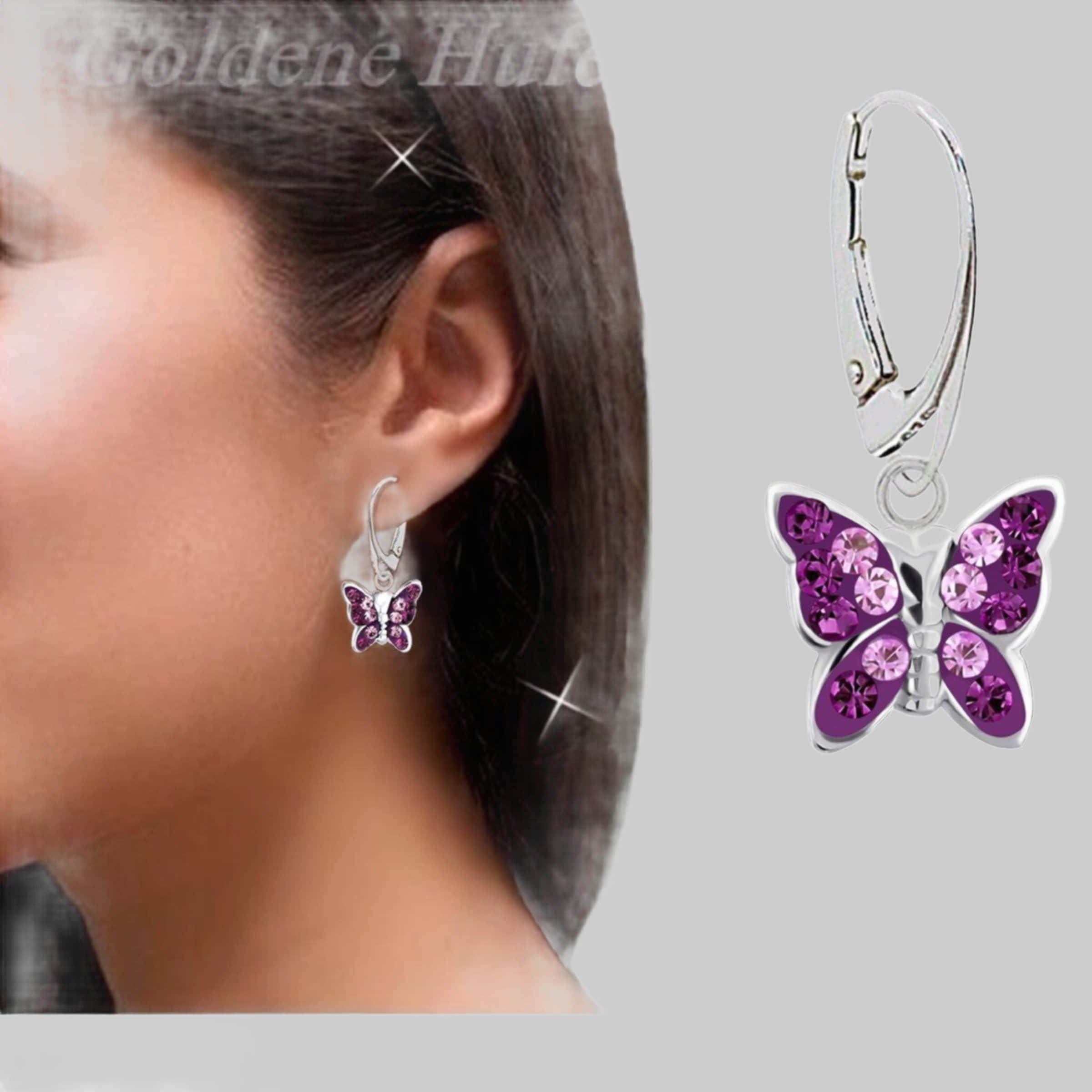 Goldene Hufeisen myToys Rafaela Donata Sterling Silver Butterfly Stud Earrings - Heart Design Amethyst