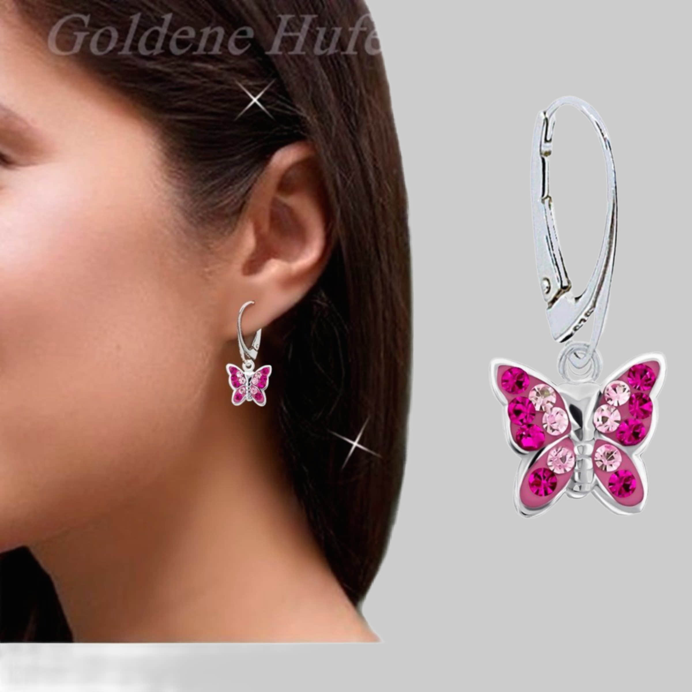 Rafaela Donata Sterling Silver Butterfly Stud Earrings - Heart Design Magenta Goldene Hufeisen myToys