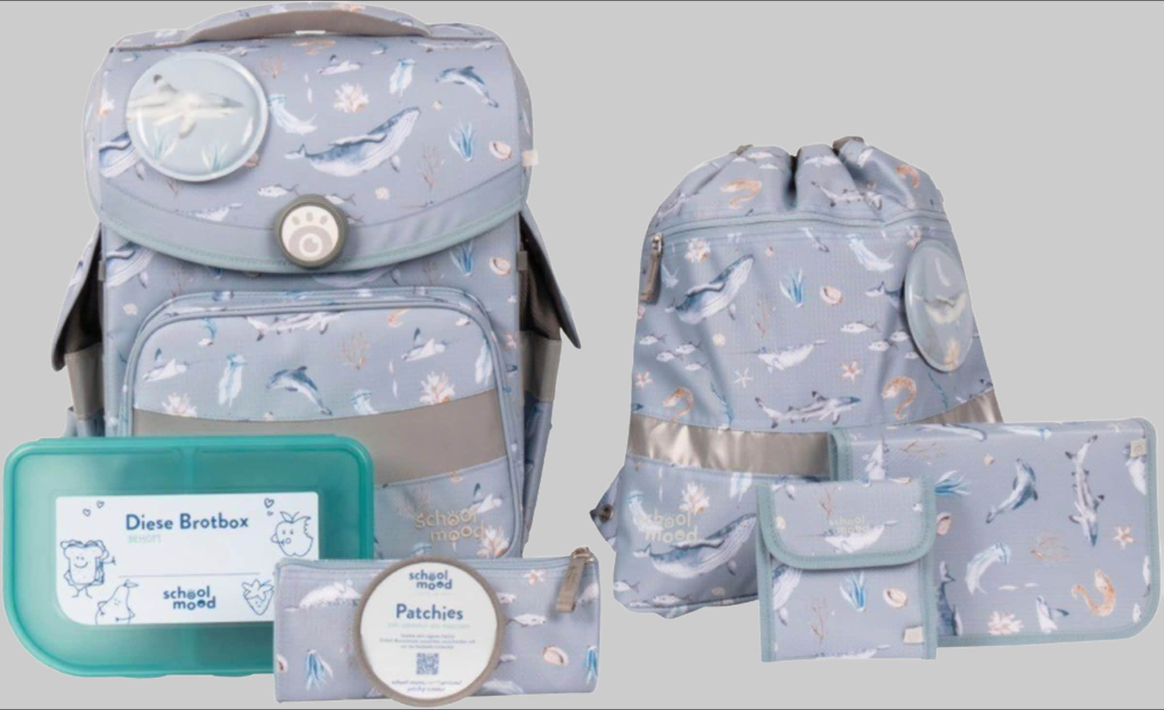 SCHOOL-MOOD® Timeless School Backpack Set (7-Piece) - Recycled Materials aqua Spielzeug SCHOOL-MOODu00AE