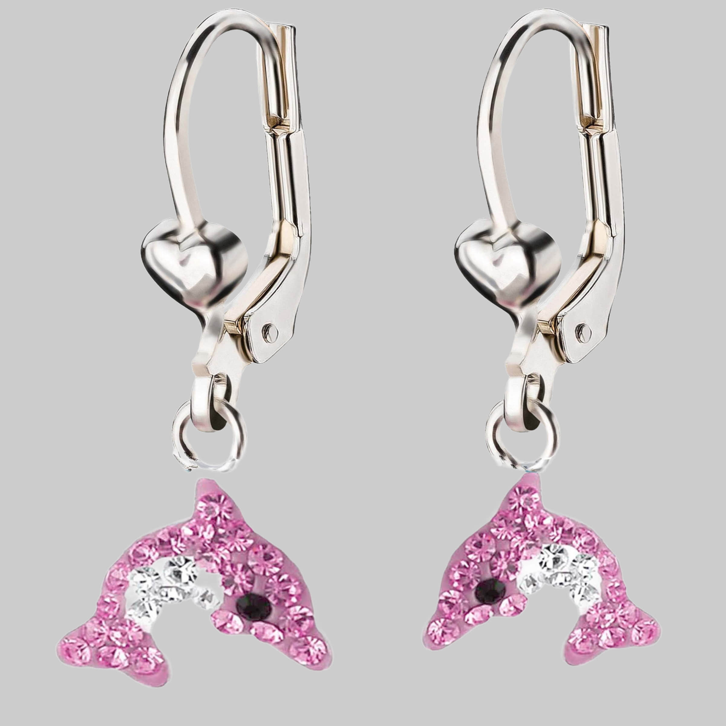 myToys schmuck23 Schmuck23 Paar Ohrhänger Kinder Ohrringe Delfin 925 Silber, Kinderschmuck Kristalle Mädchen Geschenk Rosa