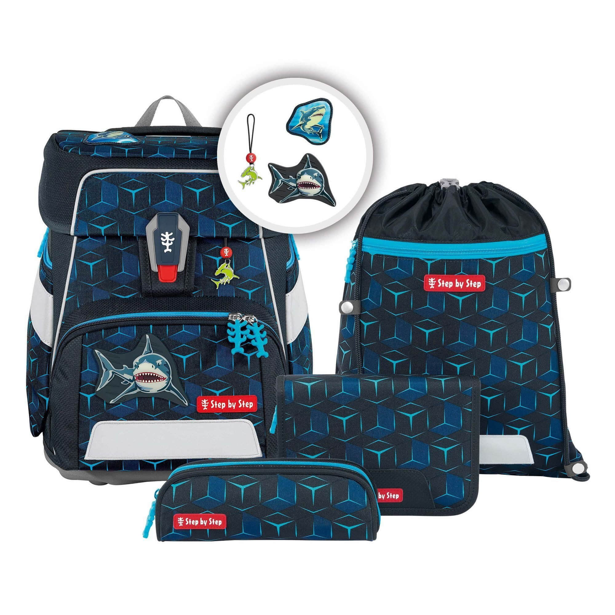 Step by Step Space School Bag Set (5-Piece) - Grows with Your Child! Shark Dexter Spielzeug Step by Step
