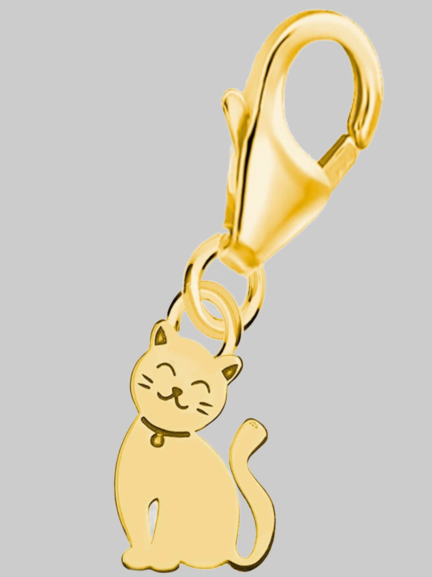 Sterling Silver Cat Charm - Yellow Gold Plated, CZ Accent - Bracelet/Necklace Gift myToys Goldene Hufeisen