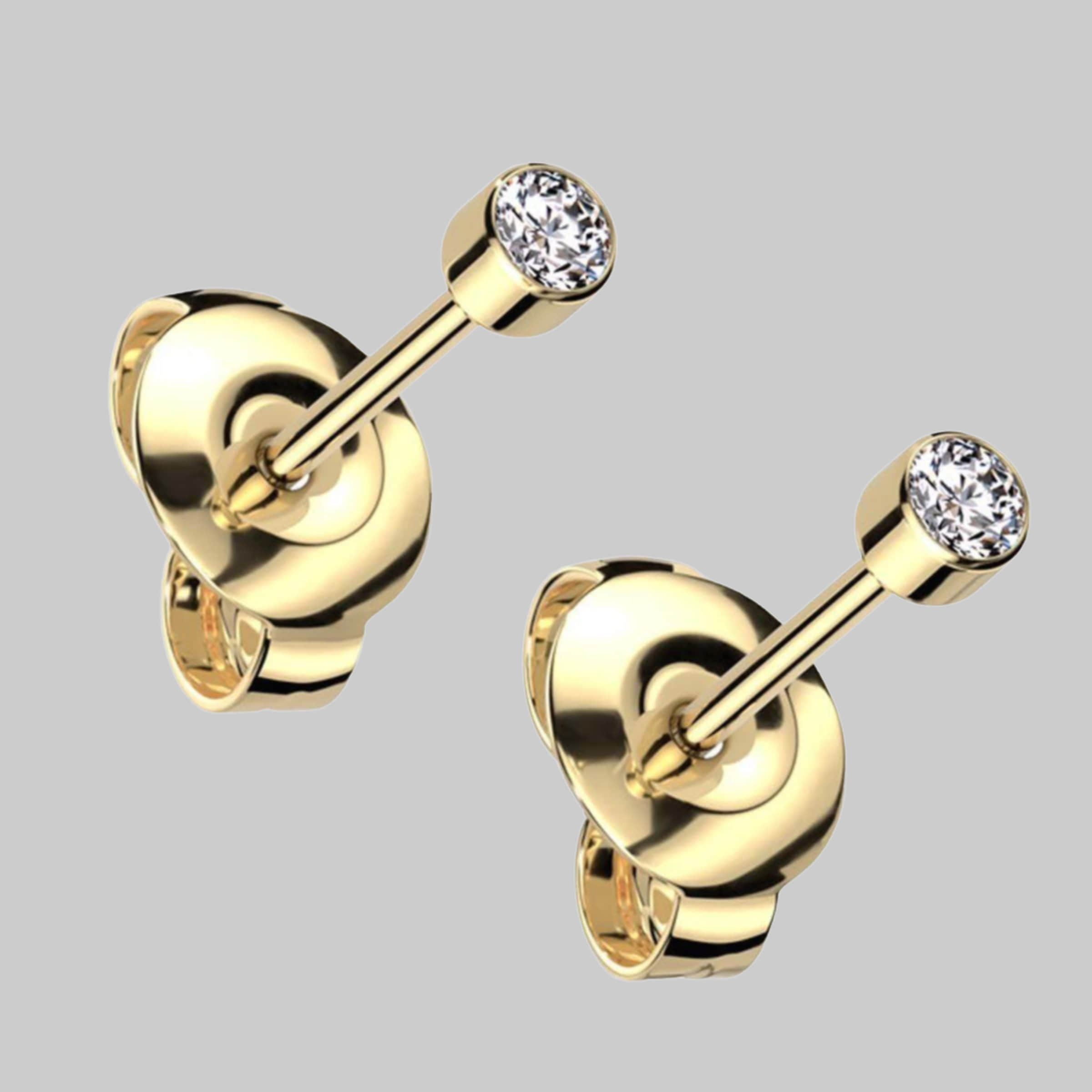 Viva-adornos Titanium Stud Earrings - Hypoallergenic & Nickel-Free - Zirconia Accent Gold myToys viva-adorno