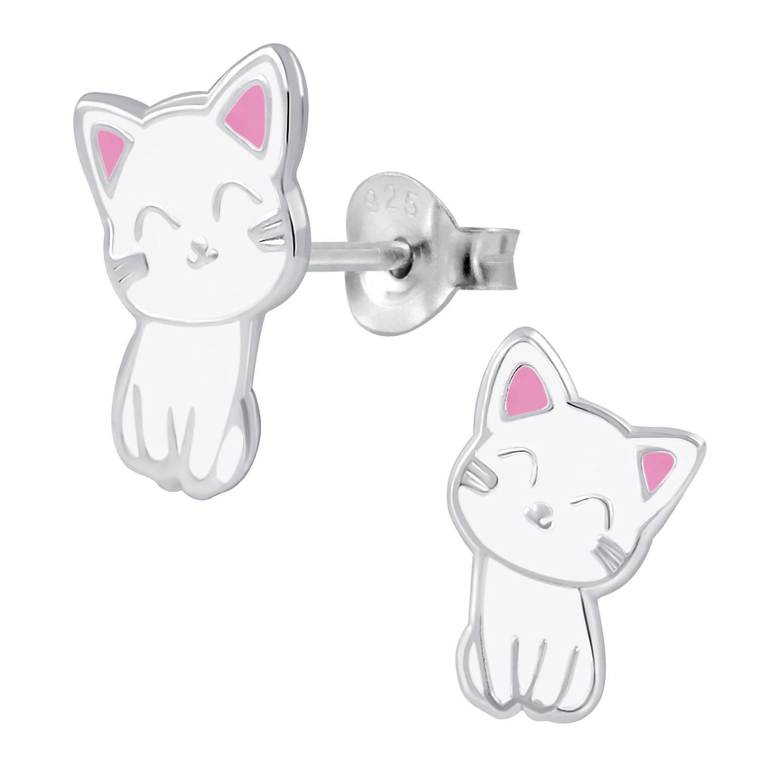 myToys schmuck23 schmuck23 Sterling Silver Cat Earrings for Children - 925 Silver Weiss